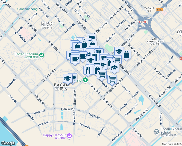 map of restaurants, bars, coffee shops, grocery stores, and more near Chuang Ye Yi Lu in Shen Zhen Shi