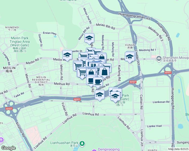 map of restaurants, bars, coffee shops, grocery stores, and more near 30-1 Guang Xia Lu in Shen Zhen Shi