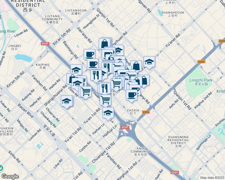 map of restaurants, bars, coffee shops, grocery stores, and more near in Shenzhen