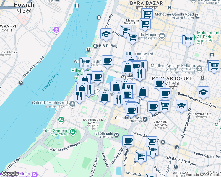 map of restaurants, bars, coffee shops, grocery stores, and more near 34 Binoy Badal Dinesh Bag South in Kolkata