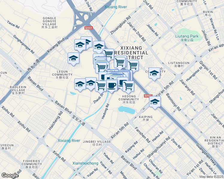 map of restaurants, bars, coffee shops, grocery stores, and more near Fu Cheng Lu in Shen Zhen Shi