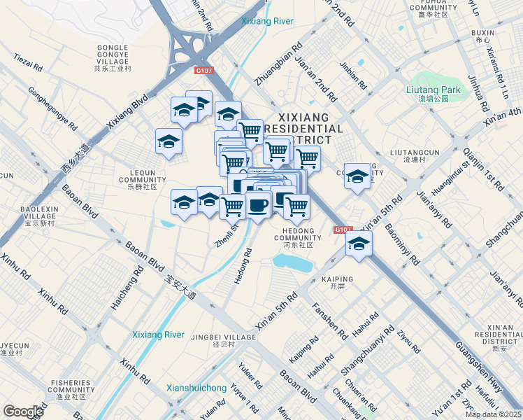 map of restaurants, bars, coffee shops, grocery stores, and more near Fu Cheng Lu in Shen Zhen Shi