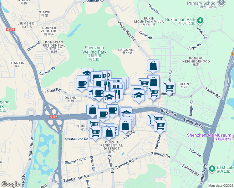 map of restaurants, bars, coffee shops, grocery stores, and more near in Shenzhen