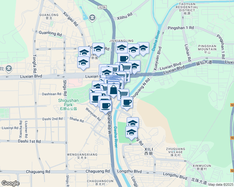 map of restaurants, bars, coffee shops, grocery stores, and more near Xi Li Bei Lu in Shen Zhen Shi