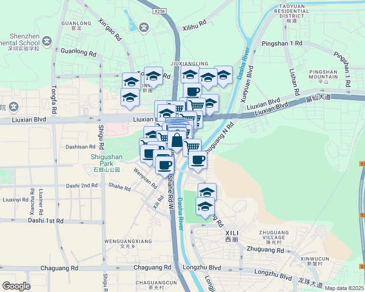 map of restaurants, bars, coffee shops, grocery stores, and more near Xi Li Bei Lu in Shen Zhen Shi