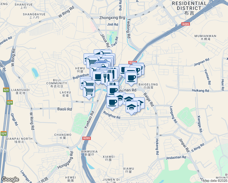 map of restaurants, bars, coffee shops, grocery stores, and more near Bu Ji Lu in Shen Zhen Shi