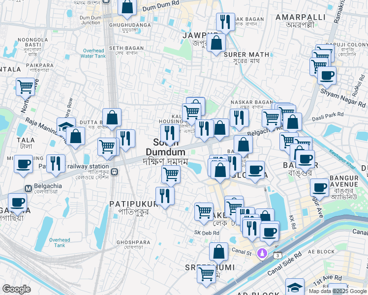 map of restaurants, bars, coffee shops, grocery stores, and more near Khudiram Bose Road in Kolkata