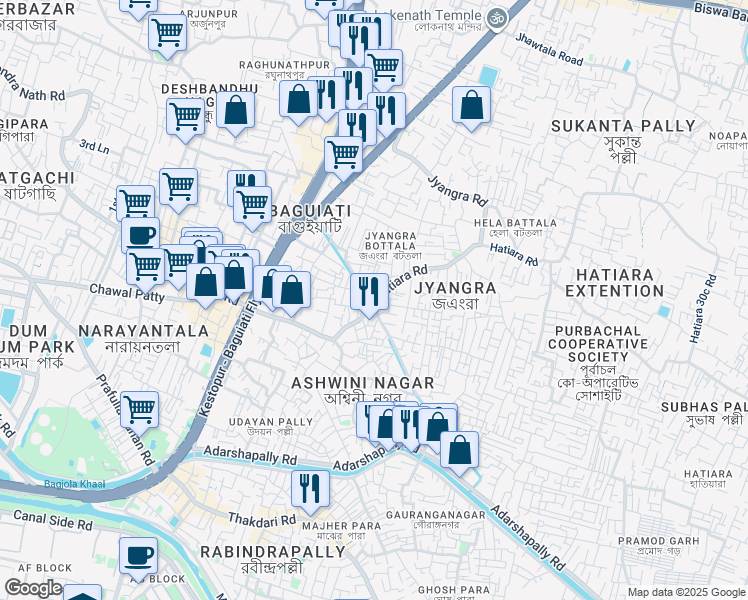 map of restaurants, bars, coffee shops, grocery stores, and more near Zarda Bagan, Baguiati in Kolkata