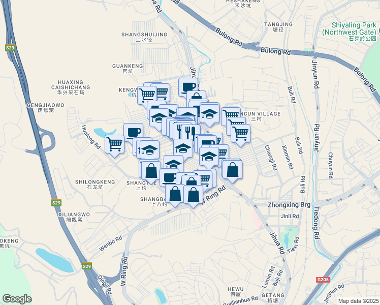map of restaurants, bars, coffee shops, grocery stores, and more near Long Xiang Da Dao in Shen Zhen Shi