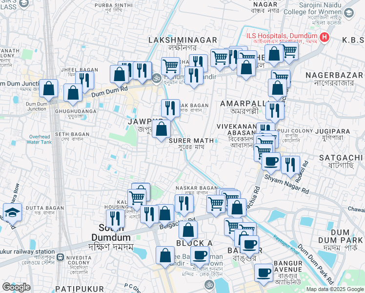 map of restaurants, bars, coffee shops, grocery stores, and more near 884 Sahid Hemant Kumar Basu Sarani in Kolkata