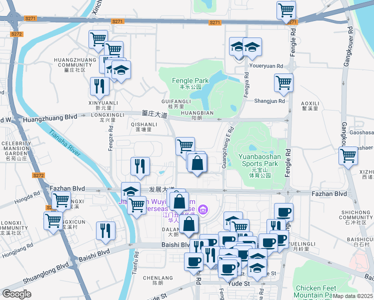 map of restaurants, bars, coffee shops, grocery stores, and more near in Jiangmen