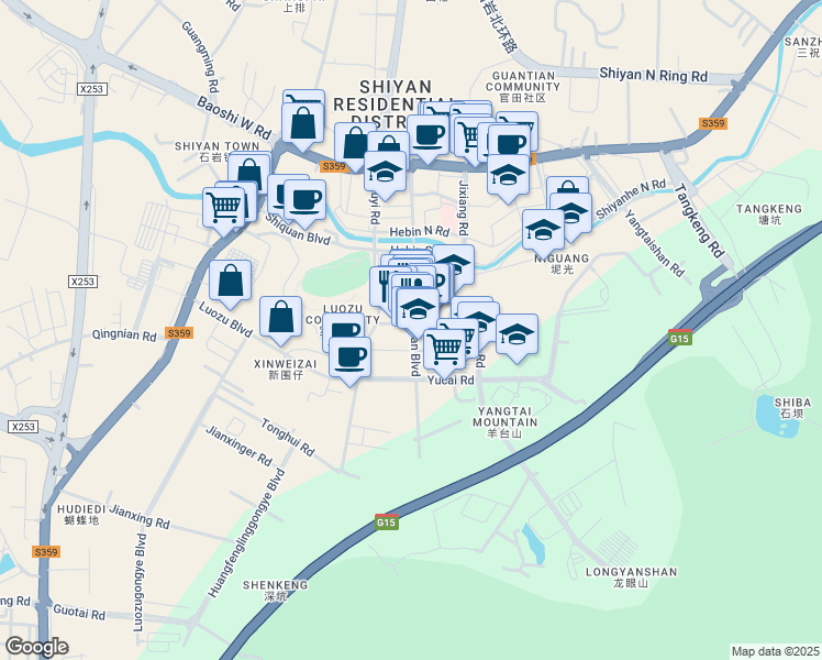 map of restaurants, bars, coffee shops, grocery stores, and more near 39 Shi Yan Da Dao in Shen Zhen Shi
