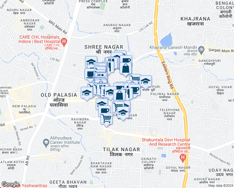 map of restaurants, bars, coffee shops, grocery stores, and more near in Indore