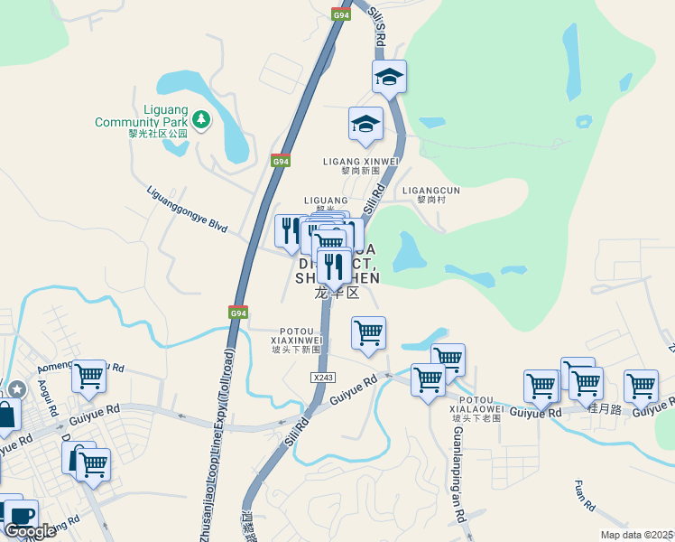 map of restaurants, bars, coffee shops, grocery stores, and more near in Shenzhen