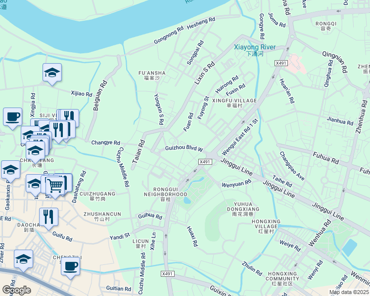 map of restaurants, bars, coffee shops, grocery stores, and more near Gui Zhou Da Dao Xi in Fo Shan Shi