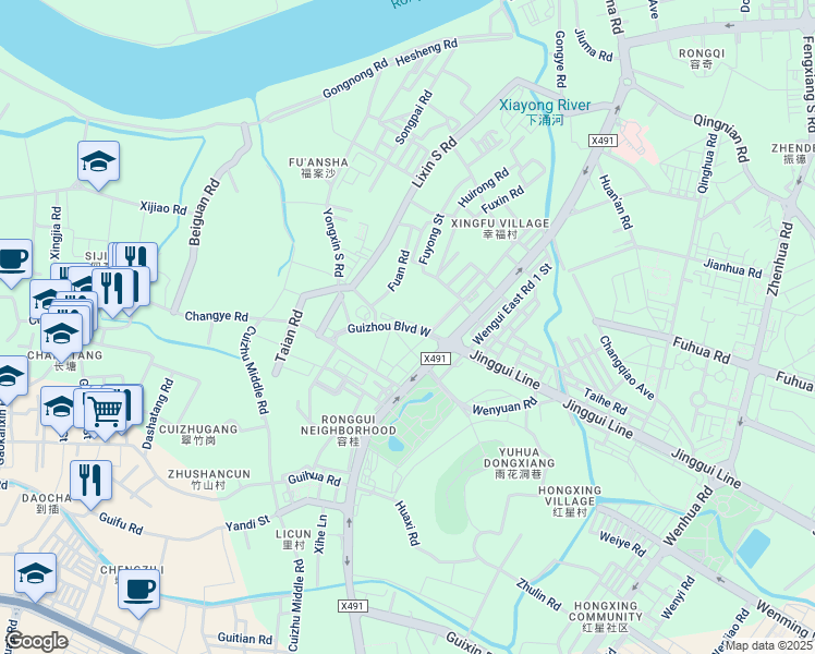 map of restaurants, bars, coffee shops, grocery stores, and more near Gui Zhou Da Dao Xi in Fo Shan Shi