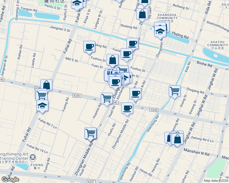 map of restaurants, bars, coffee shops, grocery stores, and more near in Dongguan