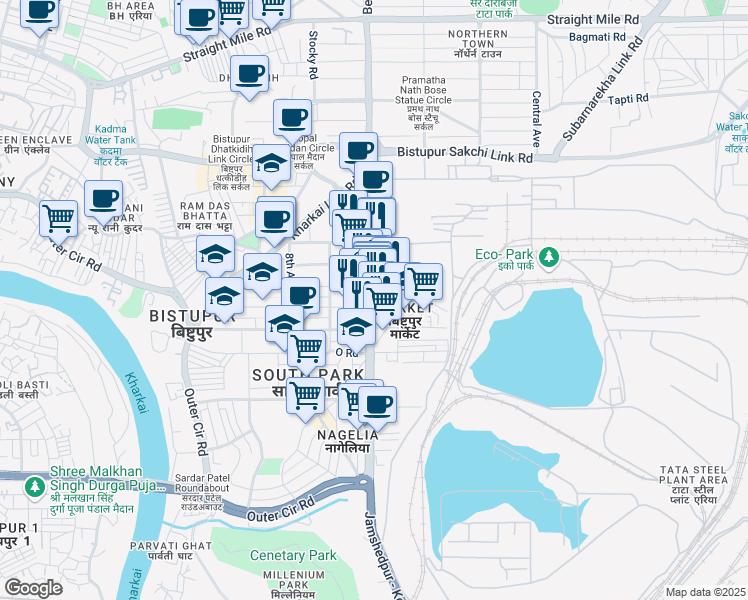 map of restaurants, bars, coffee shops, grocery stores, and more near Tata - Hata Main Road in Jamshedpur