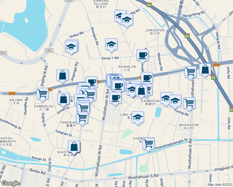 map of restaurants, bars, coffee shops, grocery stores, and more near Li Wu Lu in Dong Guan Shi