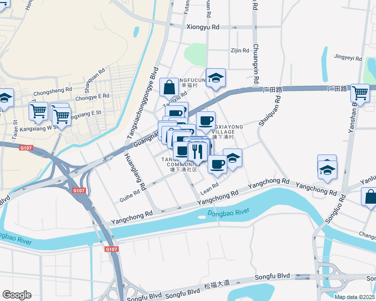 map of restaurants, bars, coffee shops, grocery stores, and more near He Tong Lu in Shen Zhen Shi