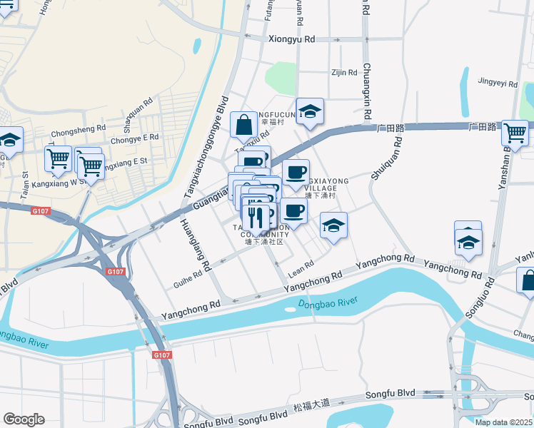map of restaurants, bars, coffee shops, grocery stores, and more near He Tong Lu in Shen Zhen Shi