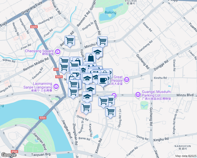 map of restaurants, bars, coffee shops, grocery stores, and more near in Nanning
