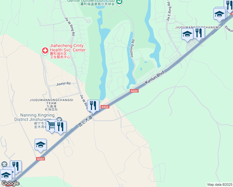 map of restaurants, bars, coffee shops, grocery stores, and more near Kun Lun Da Dao in Nan Ning Shi