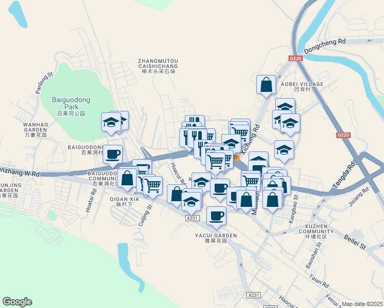 map of restaurants, bars, coffee shops, grocery stores, and more near Guan Zhang Xi Lu in Dong Guan Shi