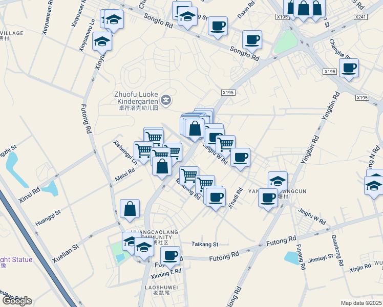 map of restaurants, bars, coffee shops, grocery stores, and more near Mei Jing Zhong Lu in Dong Guan Shi