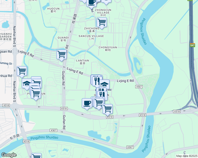 map of restaurants, bars, coffee shops, grocery stores, and more near Lv Jing Dong Lu in Fo Shan Shi