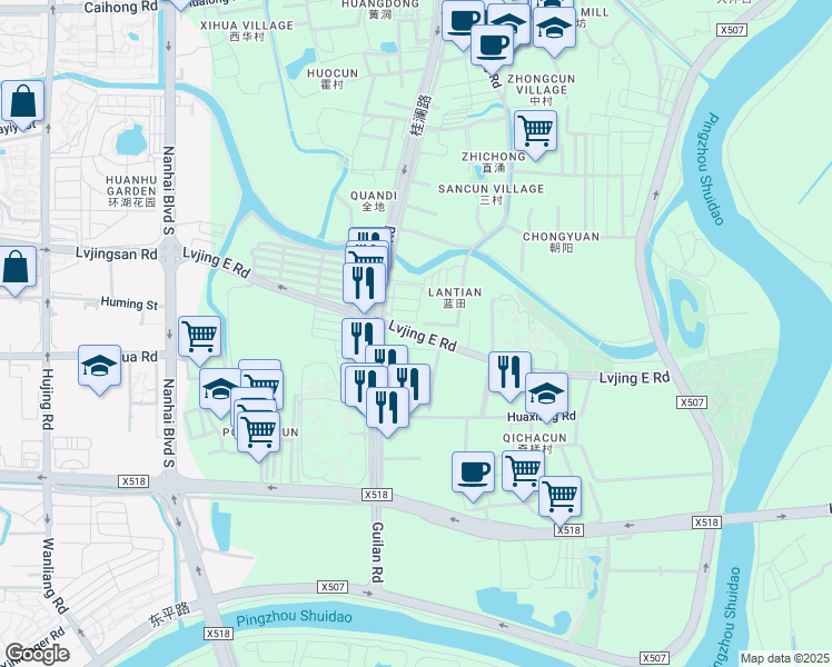 map of restaurants, bars, coffee shops, grocery stores, and more near Lv Jing Dong Lu in Fo Shan Shi