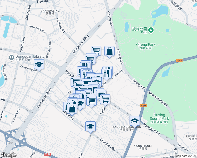 map of restaurants, bars, coffee shops, grocery stores, and more near in Dongguan