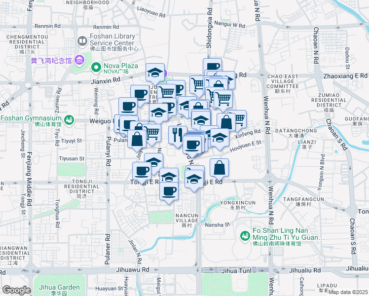 map of restaurants, bars, coffee shops, grocery stores, and more near in Foshan
