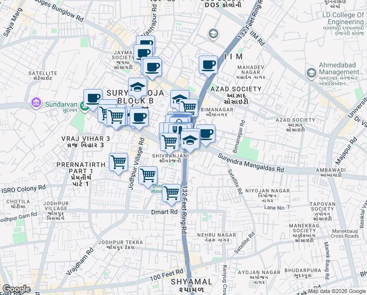map of restaurants, bars, coffee shops, grocery stores, and more near in Ahmedabad