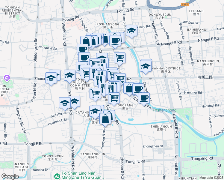 map of restaurants, bars, coffee shops, grocery stores, and more near in Foshan
