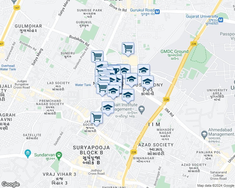 map of restaurants, bars, coffee shops, grocery stores, and more near in Ahmedabad