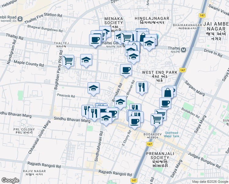 map of restaurants, bars, coffee shops, grocery stores, and more near in Ahmedabad