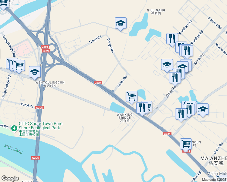 map of restaurants, bars, coffee shops, grocery stores, and more near Hui Zhou Da Dao in Hui Zhou Shi