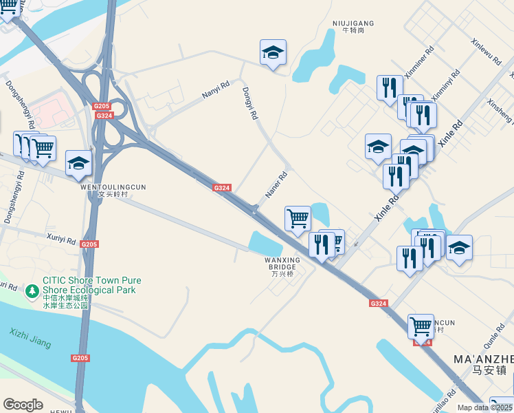 map of restaurants, bars, coffee shops, grocery stores, and more near Hui Zhou Da Dao in Hui Zhou Shi