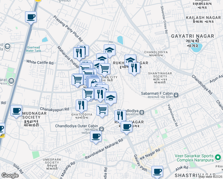 map of restaurants, bars, coffee shops, grocery stores, and more near in Ahmedabad