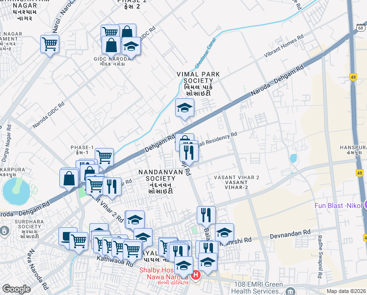 map of restaurants, bars, coffee shops, grocery stores, and more near Unnamed Road in Ahmedabad