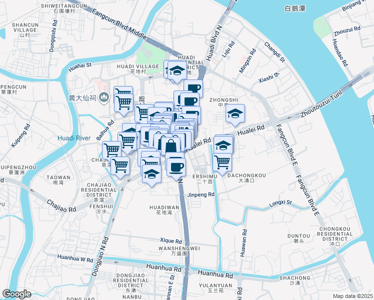 map of restaurants, bars, coffee shops, grocery stores, and more near Hua Di Da Dao Bei in Guang Zhou Shi
