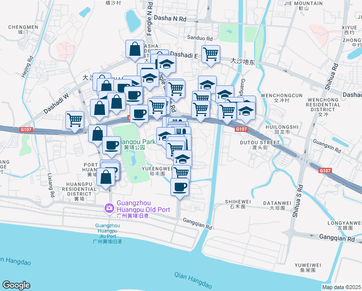map of restaurants, bars, coffee shops, grocery stores, and more near Feng Le Nan Lu in Guang Zhou Shi