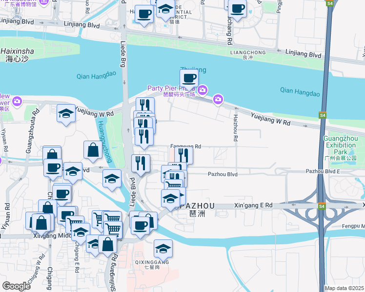 map of restaurants, bars, coffee shops, grocery stores, and more near Fang Yuan Lu in Guang Zhou Shi