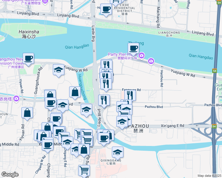 map of restaurants, bars, coffee shops, grocery stores, and more near Fang Yuan Lu in Guang Zhou Shi