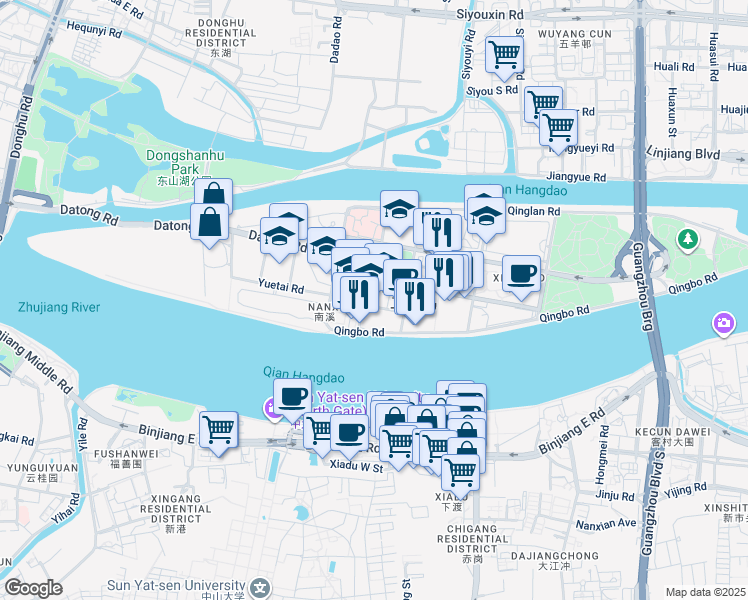 map of restaurants, bars, coffee shops, grocery stores, and more near in Guangzhou Shi