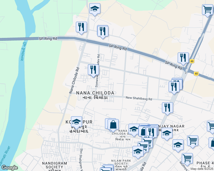 map of restaurants, bars, coffee shops, grocery stores, and more near in Ahmedabad