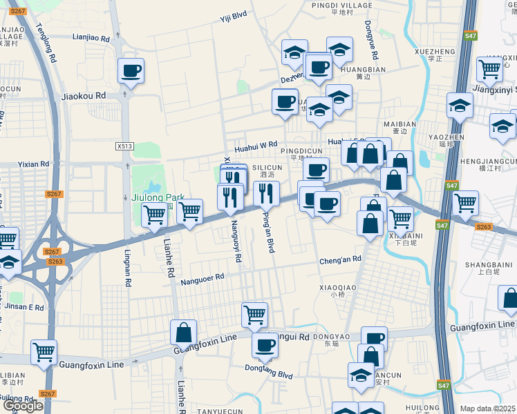 map of restaurants, bars, coffee shops, grocery stores, and more near Guang Fo Lu in Fo Shan Shi