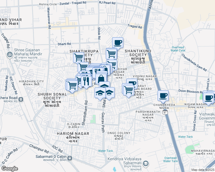 map of restaurants, bars, coffee shops, grocery stores, and more near in Ahmedabad