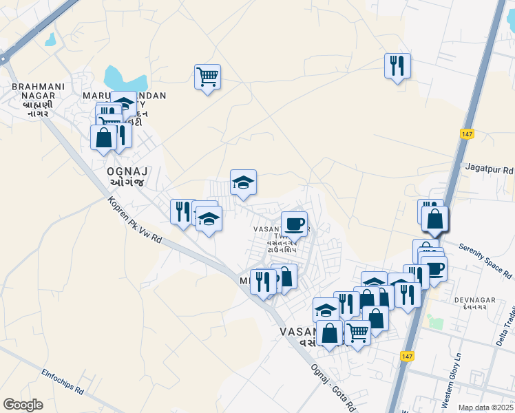 map of restaurants, bars, coffee shops, grocery stores, and more near in Ahmedabad